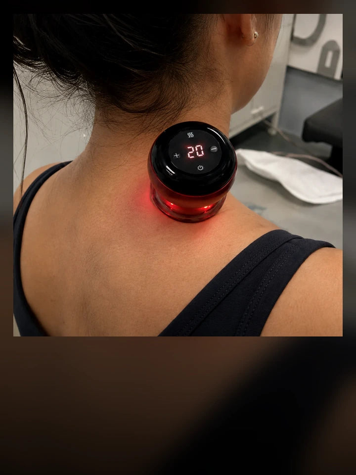 Novora cupping massager used on neck and shoulder